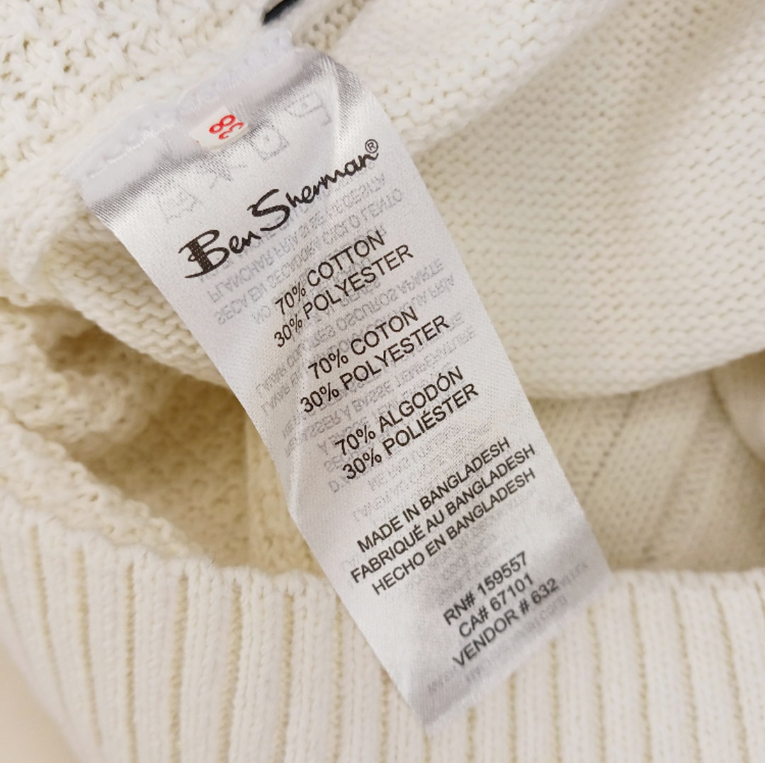 Ben Sherman Mens Medium Sweater Ivory Knit Long Sleeve Pullover