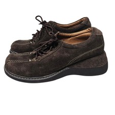 Vintage 90s Nine West 10 Brown Suede Platform Lace Up Chunky Loafer Grunge