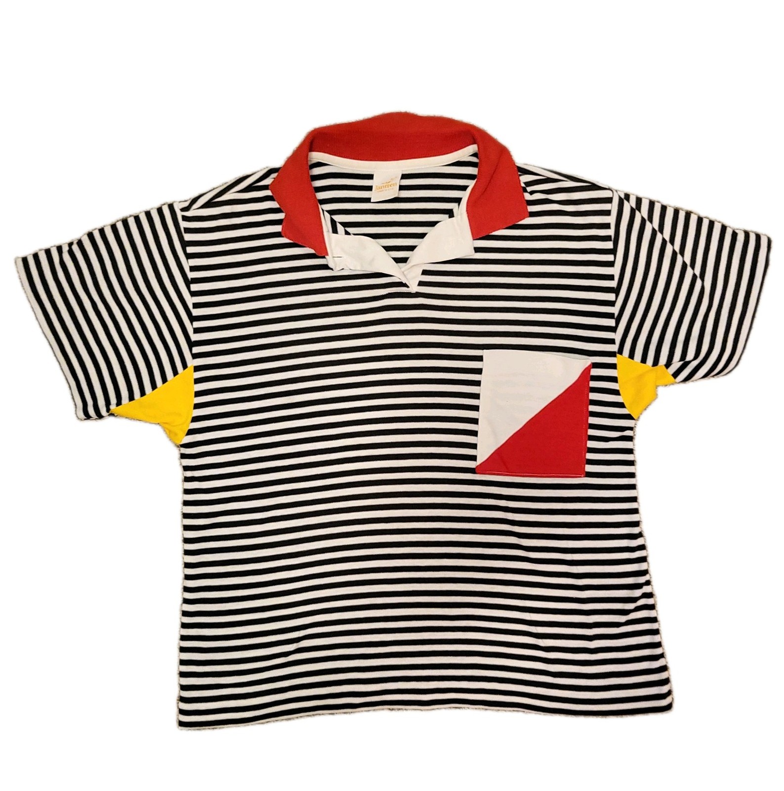 Vintage 80s New Wave Collar Stripe Polo Shirt USA Womens Small Retro Geometric