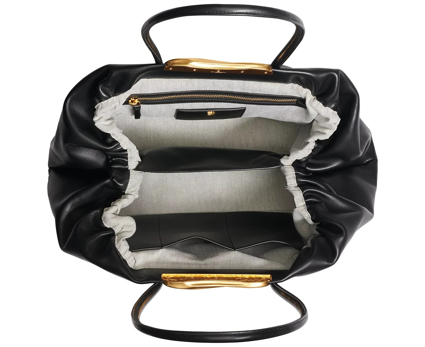 $398. Donna Karan New York Poplin Large Satchel Shoulder bag Black Gold thumbnail 3