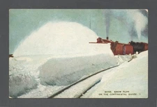 Antique Postcard Snow Plow on the Continental Divide Railroad Train Occupation