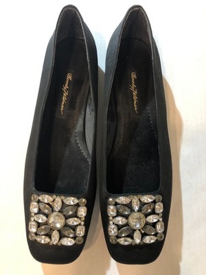 Beverly Feldman Ballet Flats Womens Black Velvet Rhinestone Slip On Shoes 9