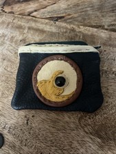 Vintage Leather Zippered Coin Purse with Black Onyx - 3  by 4  