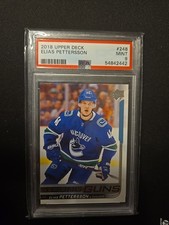 2018-19 UPPER DECK #248 YOUNG GUNS ROOKIE CARD RC ELIAS PETTERSSON - PSA 9 MINT. rookie card picture
