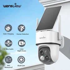 Wansview Solar Wireless Security Camera 360°PTZ 2K 3MP Dual-Cam Human Detection