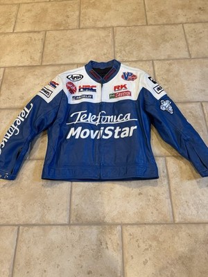 Men's Leather Motorcycle Jacket Size XL Daytona w/sewn Patch Emblems Movistar