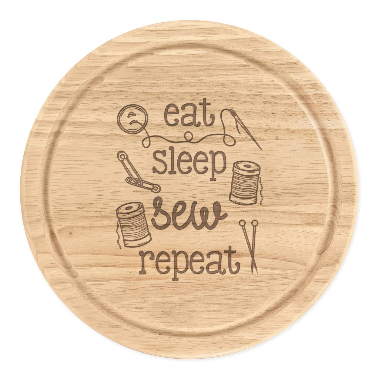 Eat Sleep Sew Repeat Round Chopping Cheese Board Mum Girlfriend Sewing Best
