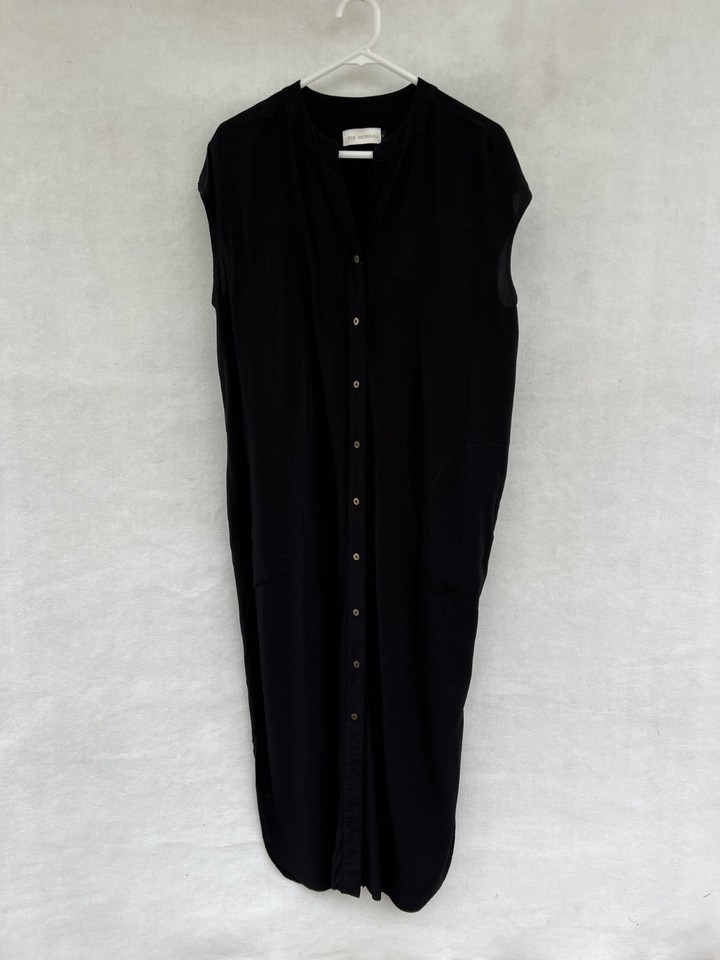 🍁 Womens Zoe Georgiou Sleeveless Long Midi Shirt Dress W Pockets Black Size S