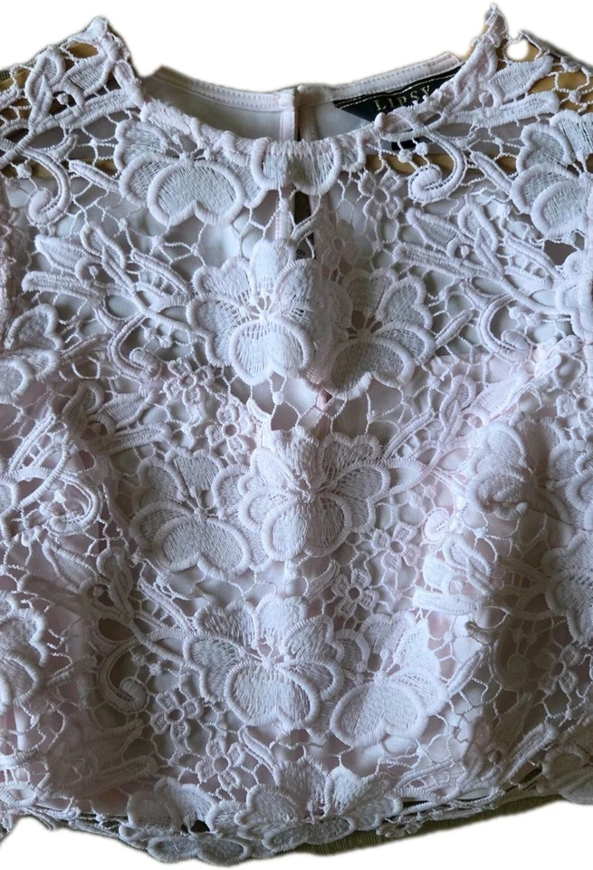 Lipsy Lace Crop Top Women's Pink UK•10 Sleeveless Elegant - Image 4 of 4