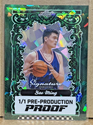 Yao Ming 2025 Leaf Signature #1/1 Pre-Production Proof Green Cracked Ice Back SP