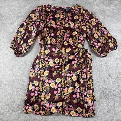 Vici Tyche Mini Dress Balloon Sleeve Faux Tie Waist Floral Dark Multicolor Sz M
