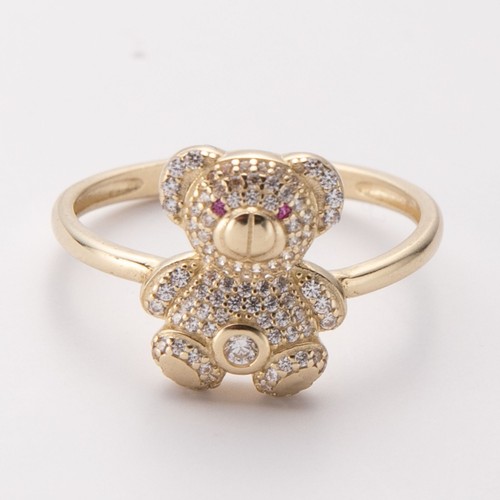 ANELLO Orso Teddy In Oro Colorato In SOLIDO 10K Oro Giallo Tutte Le Taglie - Foto 2 di 8
