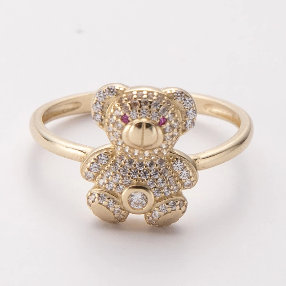 Anillo de oso de peluche colorido oro macizo 10K circonita cúbica oro amarillo 10k todos los tamaños Foto 2 de 4