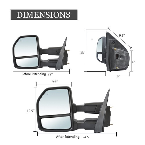 Tow Mirrors Power Heated Temp Sensor For 2015-20 Ford F150 Pickup LH RH Chrome - Picture 8 of 12