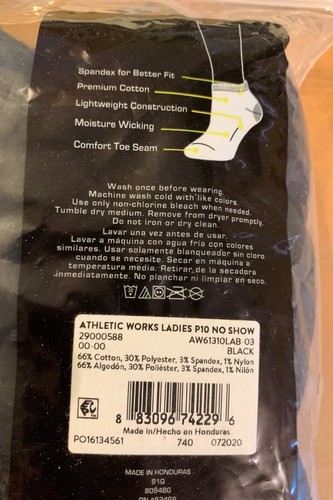 Nuevo en paquete Calcetines NEGROS para mujer Athletic Works No Show - Espectáculo que absorbe la humedad talla 4-10 - Imagen 3 de 5