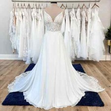 Bohemian Beach Wedding Dresses Chiffon Lace A Line Spaghetti Straps Bridal Gowns