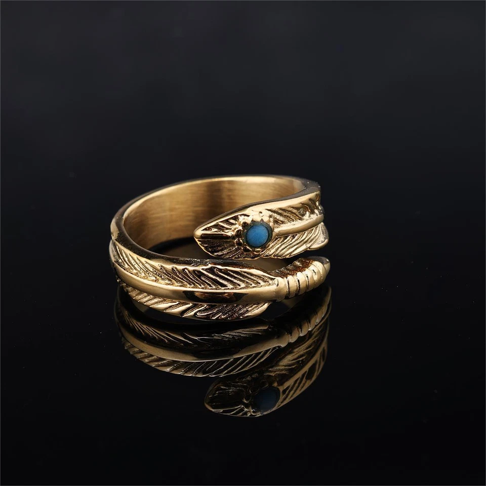 Anillo de plumas de acero inoxidable anillo parejas alianzas de boda azul turquesa dorado Foto 4 de 4