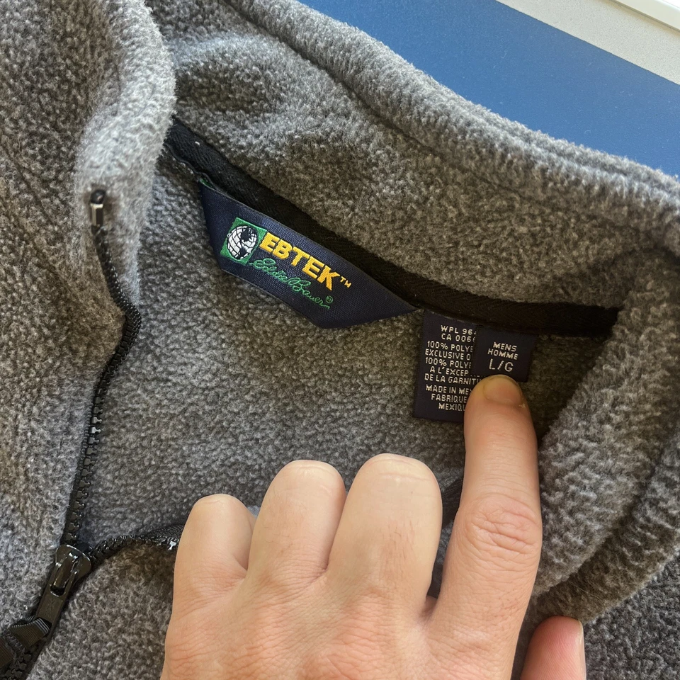 VINTAGE Eddie Bauer Jacket Men Large Gray Ebtek Fleece 1/4 Zip Pullover 90s - Image 2 of 4