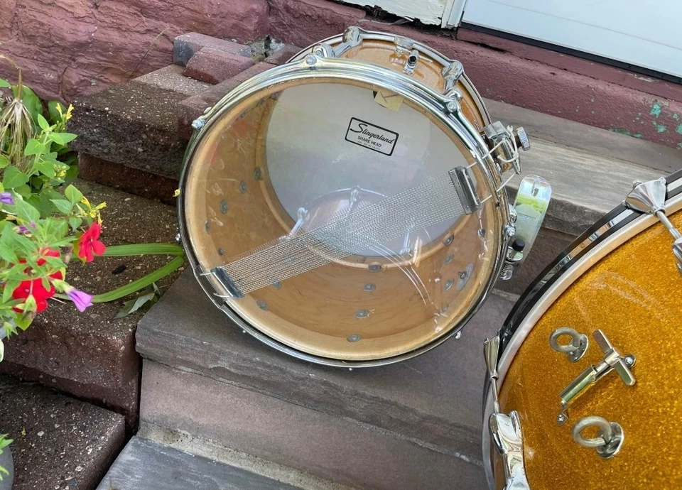 Slingerland Marching 🥁 Played Little Only 1970s Gold Sparkle 🌟 Set Of 5 - Image 3 of 3