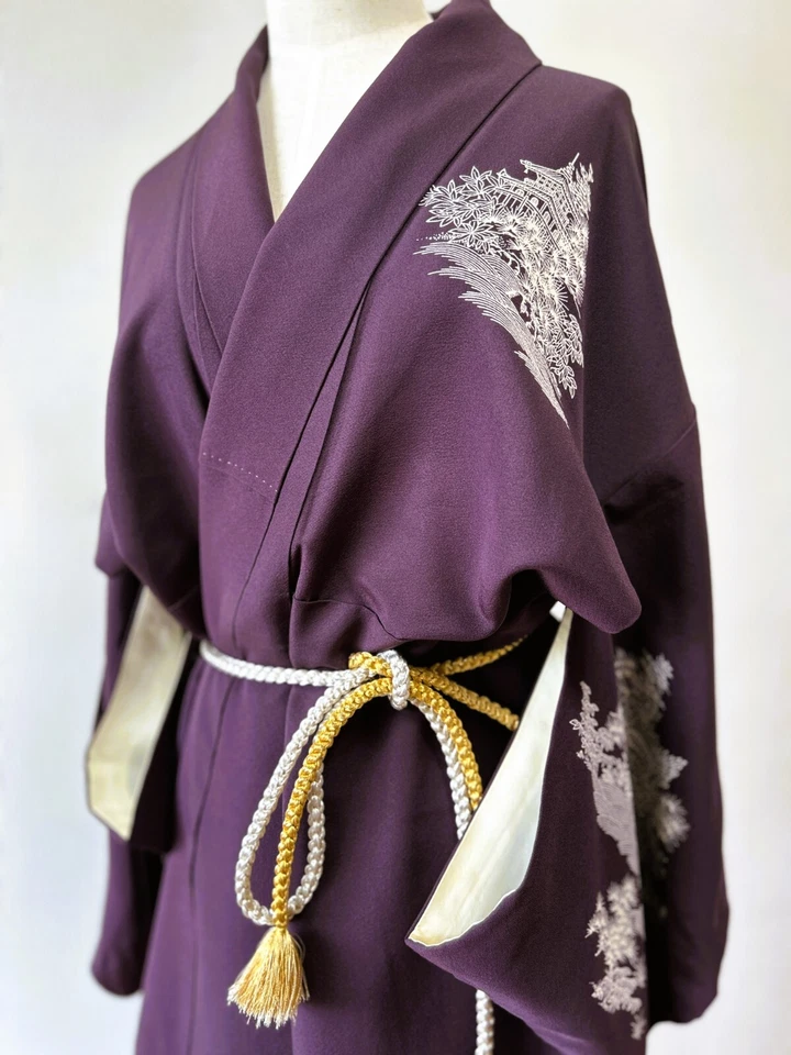 【Отличное】антикварное кимоно, японское кимоно, халат кимоно, парпл кимоно - Изображение 2 из 4