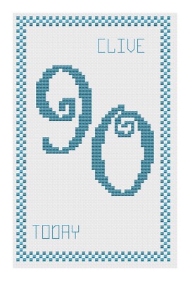 90th Birthday Blue Cross Stitch Card Kit or Pattern - by Florashell