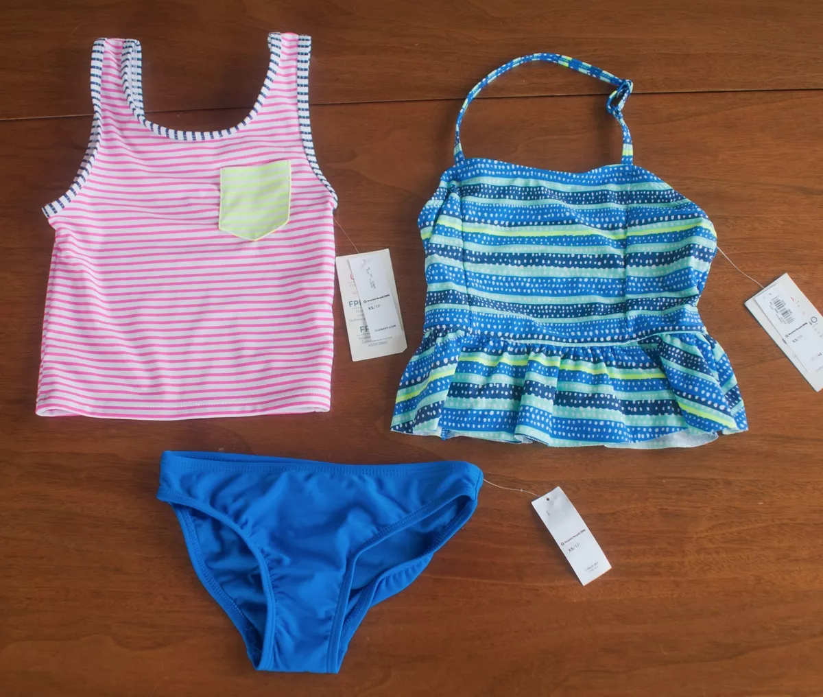 NWT Old Navy Girl s XS Blue Stripe Swim Bathing Suits Bikini Top