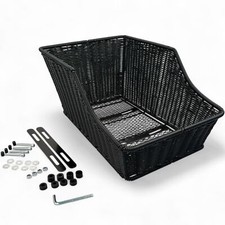 Fahrradkorb SCHWARZ Hinten Kunststoff-Rattan Gepäckträgerkorb Festmontage
