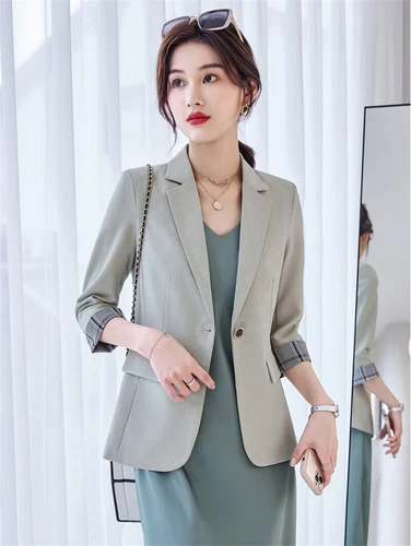 Women Spring Autumn Work Office 3/4 Sleeve Blazer Slim Short Jackets Casual Coat - Picture 7 of 7