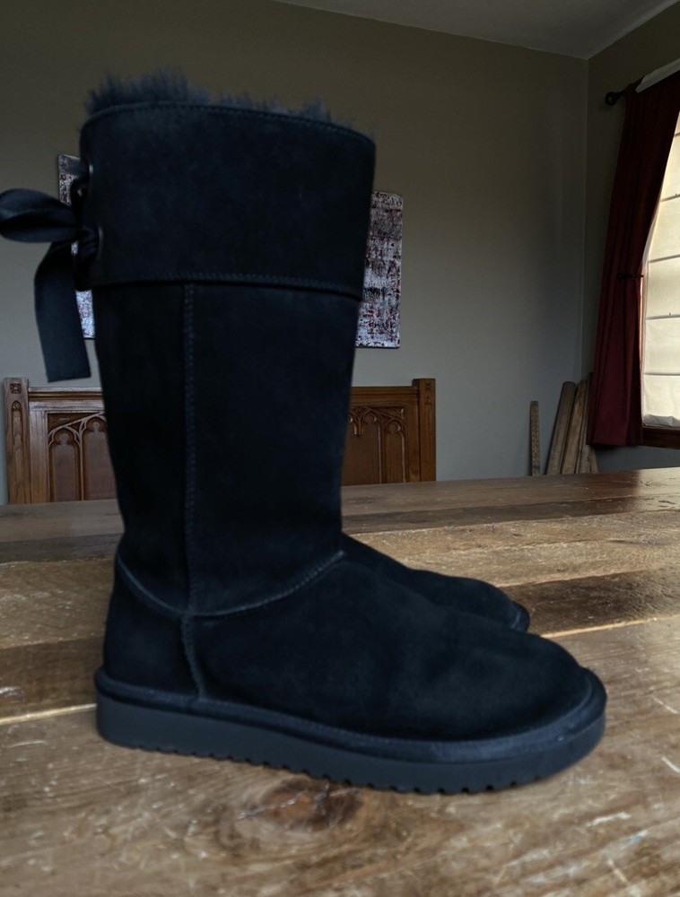 ❤️ Size 7 Koolaburra by UGG Women's Andrah Tall Suede Black Boots With Bows 🎀