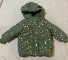OshKosh B'gosh Girls Puffer Jacket Coat Toddler 24M Green W/ Gold Hearts Winter