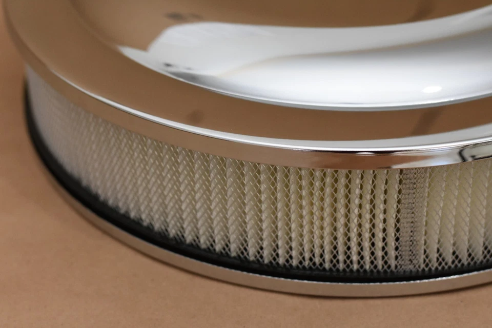 Purificador de aire de bajo perfil Moroso 14" x 3" acero cromado con adaptador PCV NUEVO Foto 2 de 3