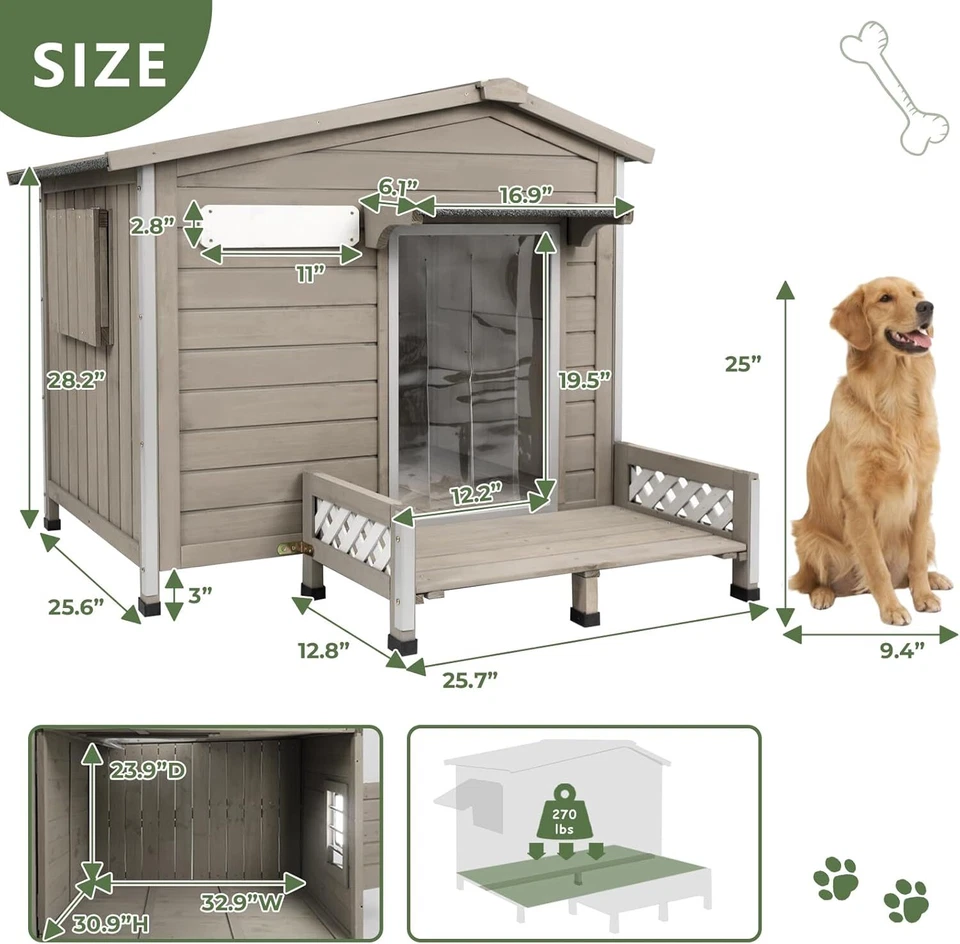 PETSCOSSET 41"L Wooden Dog House Outdoor Dog Kennel with Porch - Image 3 of 4