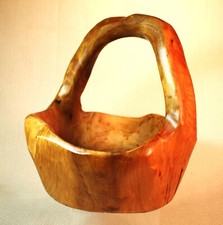 Hand Carved VTG BURL WOOD Basket Handle Tree Root Boho Folk Art Primitive Bowl