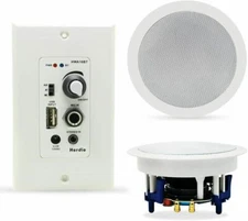 Herdio 5.25" Ceiling Speakers Wall Flush Mount Wall Bluetooth Amplifier Kit 300W