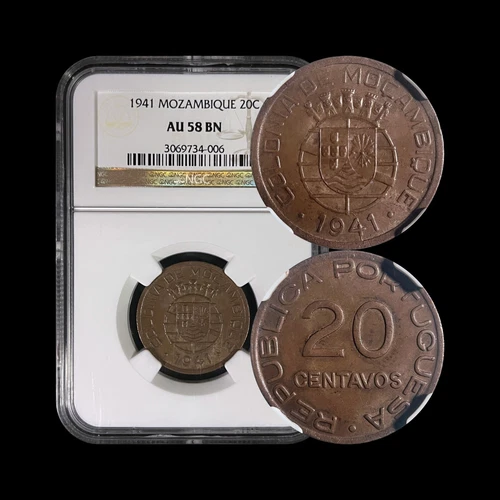MOZAMBIQUE. 1941, 20 Centavos - NGC AU58 - Portuguese East Africa Era, Die Crack