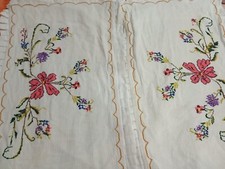 Two White Pillow Covers ,Hand Embroidered ,Rose Shape In Beautiful Color,Old