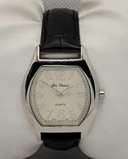 Mens Da Vanci Classic Big Numerals Silver Tone Case Black Leather Strap Watch K2