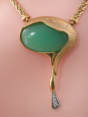 superedles Crysopras Designer Collier Luici Colani Bijoux Gelb- mit Weißgold 750