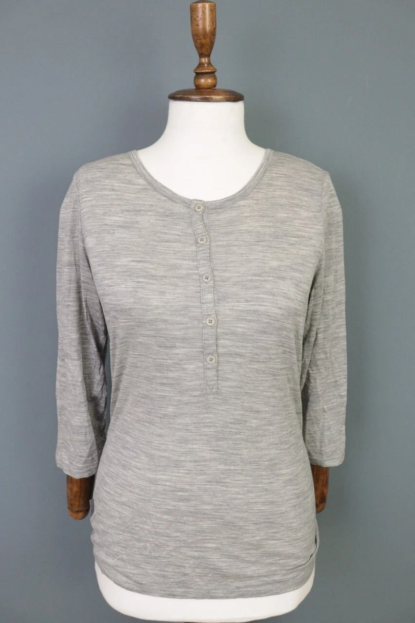 Icebreaker Merino Gray Stripe Holzgang Long Sleeve Shirt Base Layer Size S