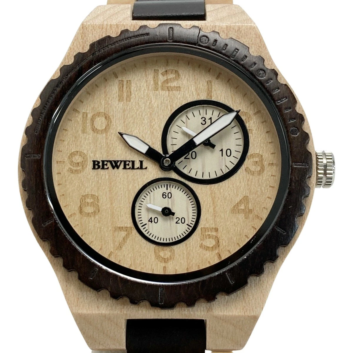 BEWELL Retro Orologio Bracciale in Sandalo Rosso Giappone Movement Orologio per uomo legno naturale (w086b