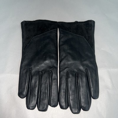 Time & Tru Women's Fleece Lined Leather Suede Gloves L / XL Black Fleece lined
