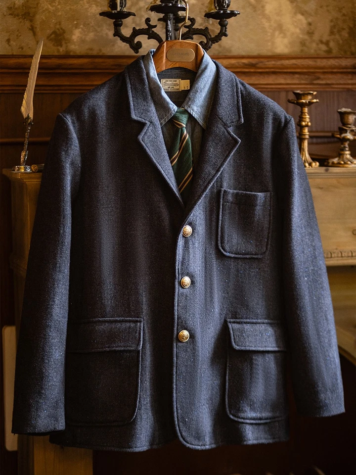 Retro Wool Suit Jacket Men's Winter New Two Button Business Casual Suit Jackets - Image 4 of 4