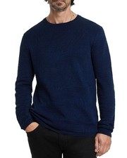 John Varvatos Textured Long Sleeves Crewneck Sweater Men's S Ink Blue Pullover