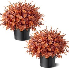 2Pack 18" Eucalyptus Topiary Ball Trees - UV-Resistant Fake Plants for Fall Deco