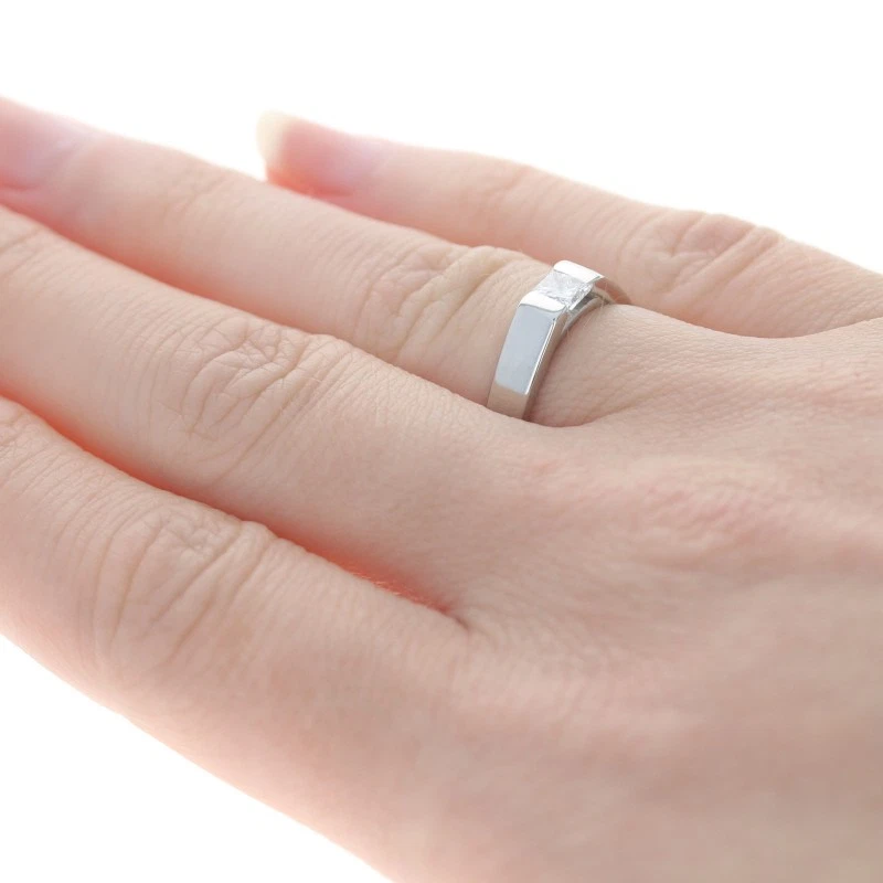 Platinum Diamond Solitaire Engagement Ring 950 Princess .40ct Cathedral Sz 4 3/4 - Image 4 of 4