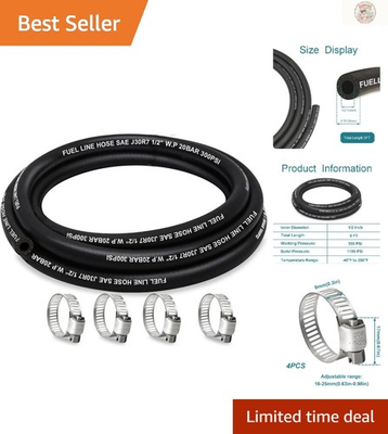 #ad #ad Reliable 1 2 Inch ID Fuel Line Hose 5FT NBR amp; 4 Clamps for High Pressure Use $15.99