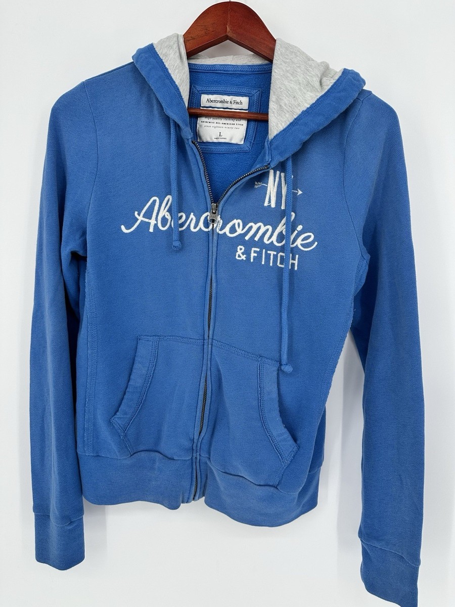 abercrombie fitch 90s Y2K Zip Up Hoodie Women's Large Blue White