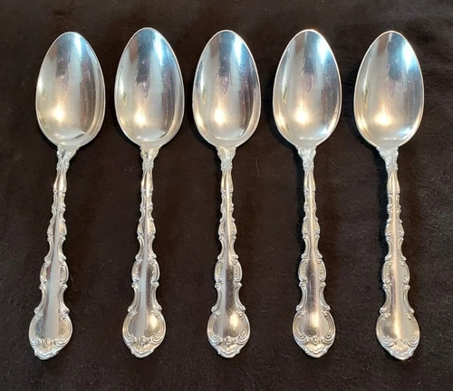 5 Gorham STRASBOURG Pattern Sterling Silver Tablespoon / Serving Spoons - 8-1/2"