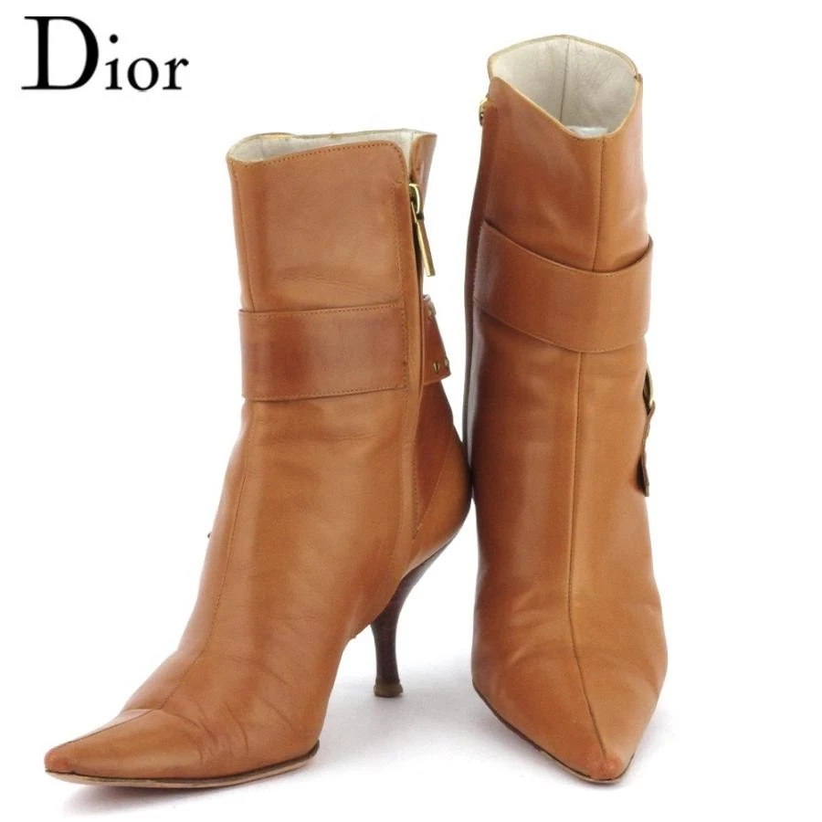 Dior Bottes Chaussures Chaussures Femme #35 Demi Pointu Bout Court Marron Clair Marron Auth