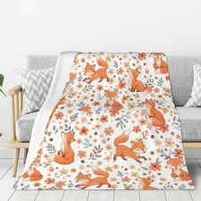 Cute Fox Warm Cozy Lightweight Fuzzy Plush Fleece Throw Blanket 80x60 Inch